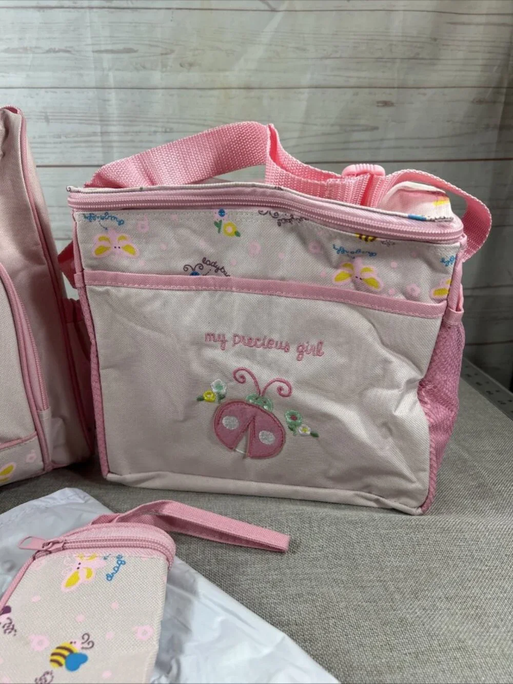 4 Pc Baby Nappy Diaper Bag Set Mother nursing lot my Precious Girl Pink Ladybug